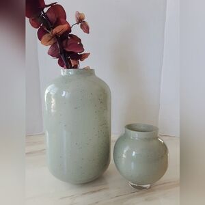 WEST ELM Mari Gold Speckled Celadon Glass Vases